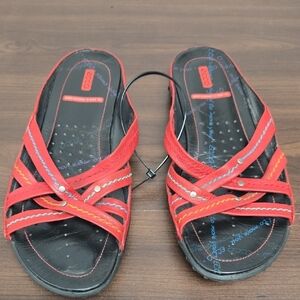 Ecco Size 37 Red Leather Slip On Sandals